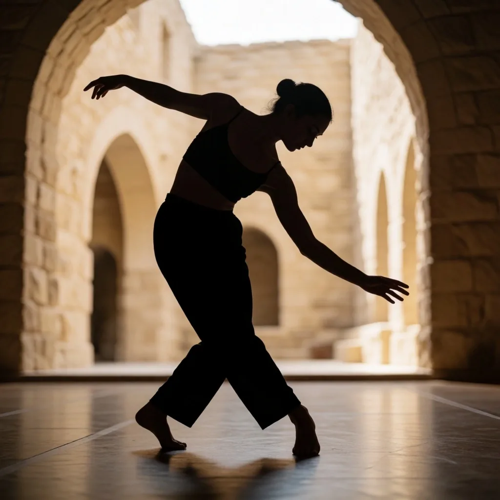 Travertine duvarlı Bakü stüdyosunda dansçı